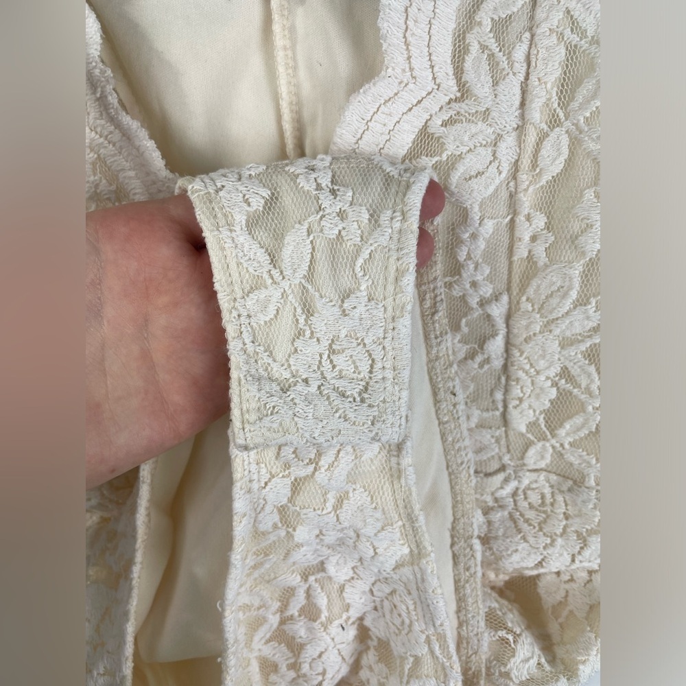 Dina Be Cream Mesh Lace Crochet One Piece V-Neck Sleeveless Bodysuit L Women’s - Picture 7 of 10